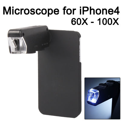 60X-100X Zoom Power Digital Microscope Lens with Back Cover for iPhone4 & 4S(Black)