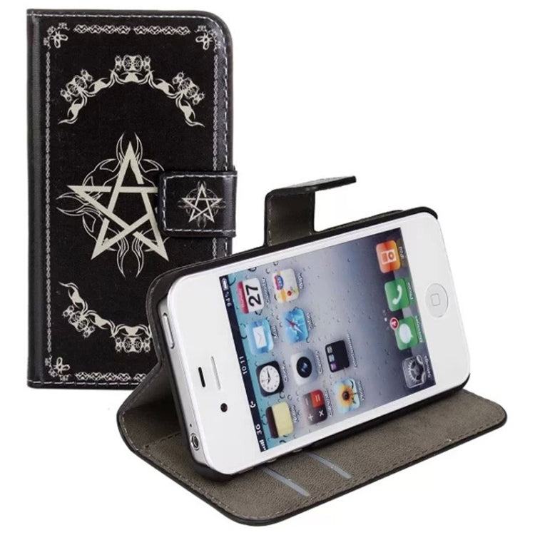 Magic Book Style Button Flip Leather Case with Card Slots & Holder for iPhone 4 & 4S(Black)