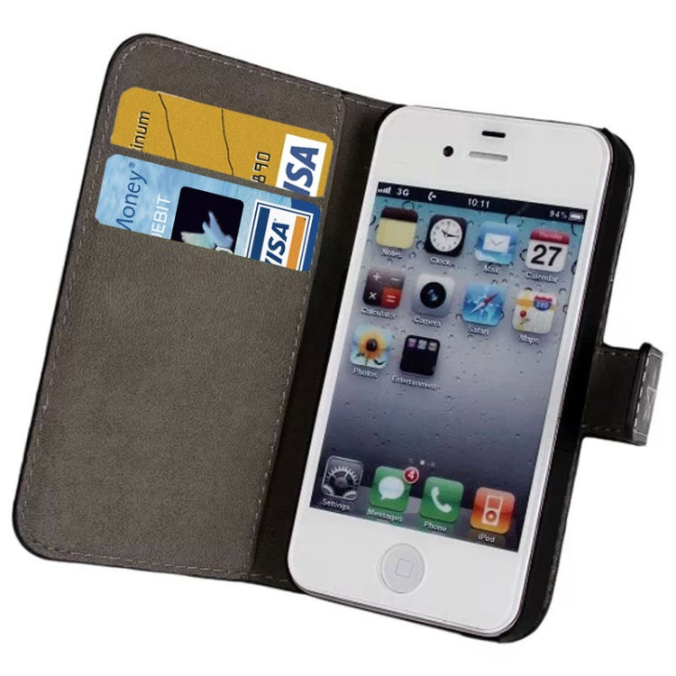 Magic Book Style Button Flip Leather Case with Card Slots & Holder for iPhone 4 & 4S(Black)