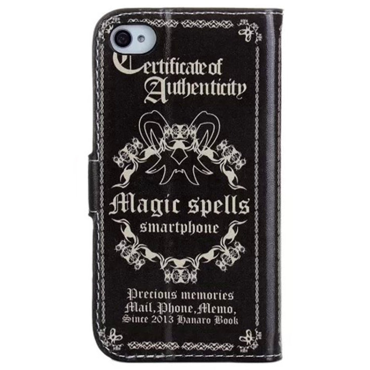 Magic Book Style Button Flip Leather Case with Card Slots & Holder for iPhone 4 & 4S(Black)
