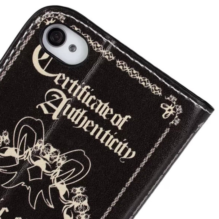 Magic Book Style Button Flip Leather Case with Card Slots & Holder for iPhone 4 & 4S(Black)