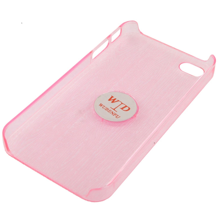 WUBENFU Series Detachable Leather Clothing Keyring Wood Texture Transparent Plastic Case with Leopard Phone Neck Rope for iPhone 4 & 4S