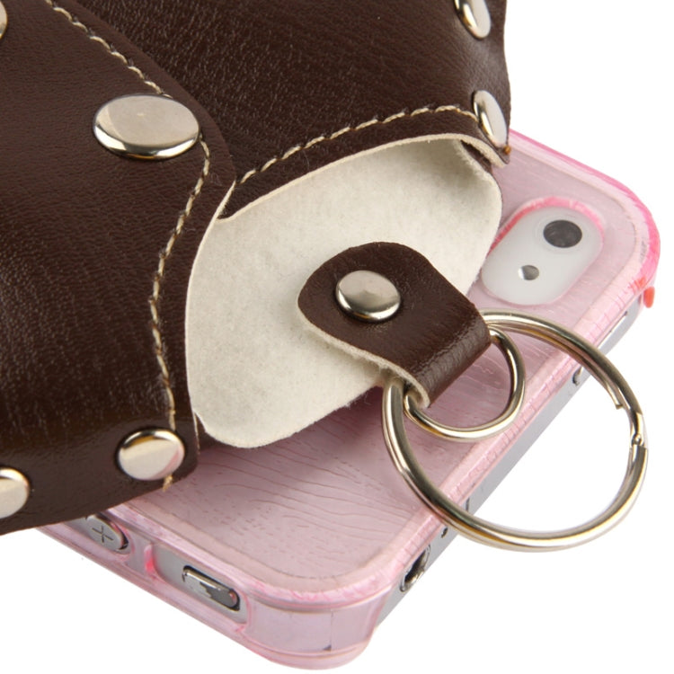 WUBENFU Series Detachable Leather Clothing Keyring Wood Texture Transparent Plastic Case with Leopard Phone Neck Rope for iPhone 4 & 4S