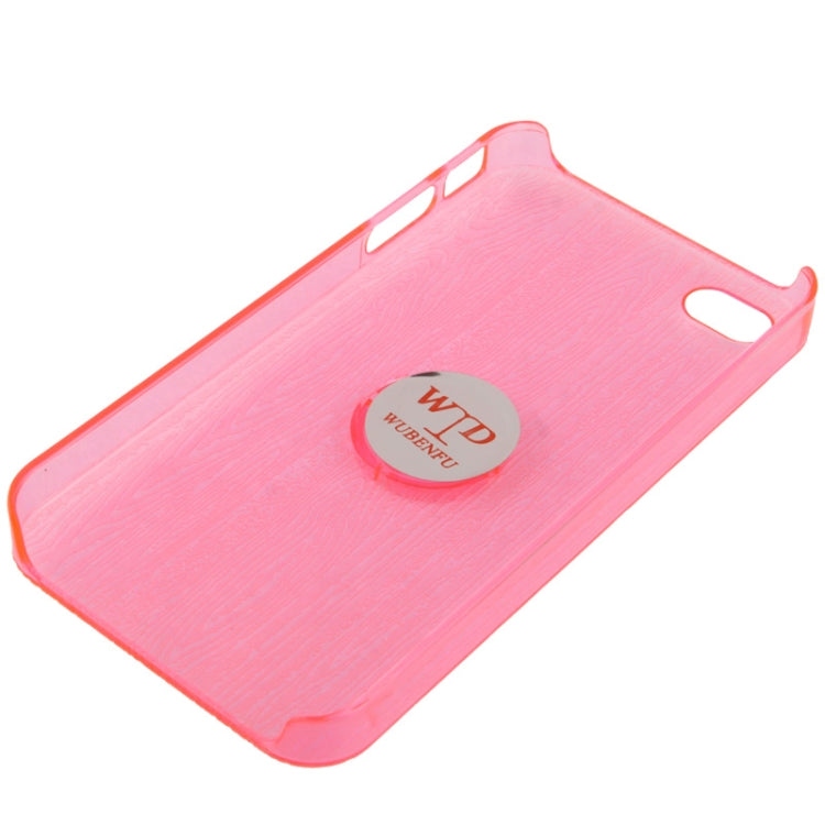 WUBENFU Series Detachable Leather Clothing Keyring Wood Texture Transparent Plastic Case with Leopard Phone Neck Rope for iPhone 4 & 4S
