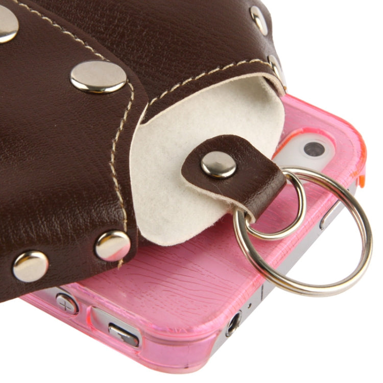 WUBENFU Series Detachable Leather Clothing Keyring Wood Texture Transparent Plastic Case with Leopard Phone Neck Rope for iPhone 4 & 4S