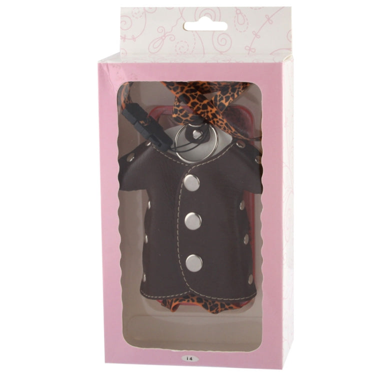 WUBENFU Series Detachable Leather Clothing Keyring Wood Texture Transparent Plastic Case with Leopard Phone Neck Rope for iPhone 4 & 4S