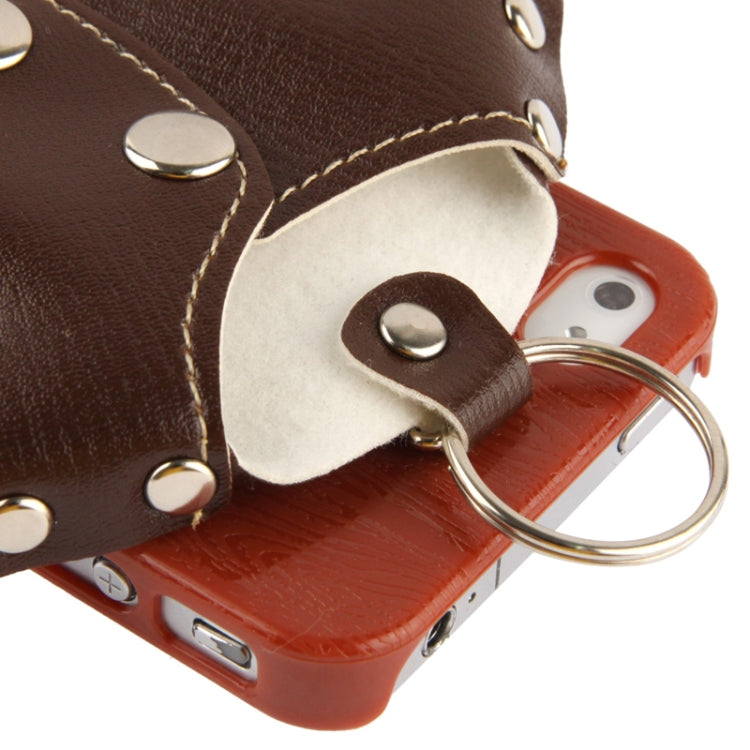 WUBENFU Series Detachable Leather Clothing Keyring Wood Texture Plastic Case with Leopard Phone Neck Rope for iPhone 4 & 4S