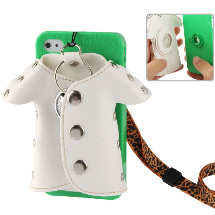 WUBENFU Series Detachable Leather Clothing Keyring Wood Texture Plastic Case with Leopard Phone Neck Rope for iPhone 4 & 4S
