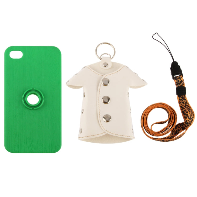 WUBENFU Series Detachable Leather Clothing Keyring Wood Texture Plastic Case with Leopard Phone Neck Rope for iPhone 4 & 4S