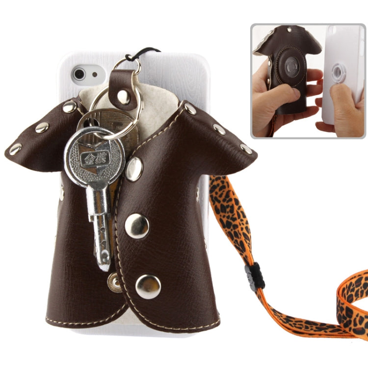 WUBENFU Series Detachable Leather Clothing Keyring Wood Texture Plastic Case with Leopard Phone Neck Rope for iPhone 4 & 4S