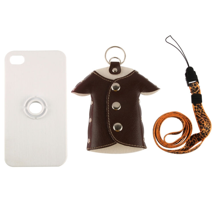 WUBENFU Series Detachable Leather Clothing Keyring Wood Texture Plastic Case with Leopard Phone Neck Rope for iPhone 4 & 4S