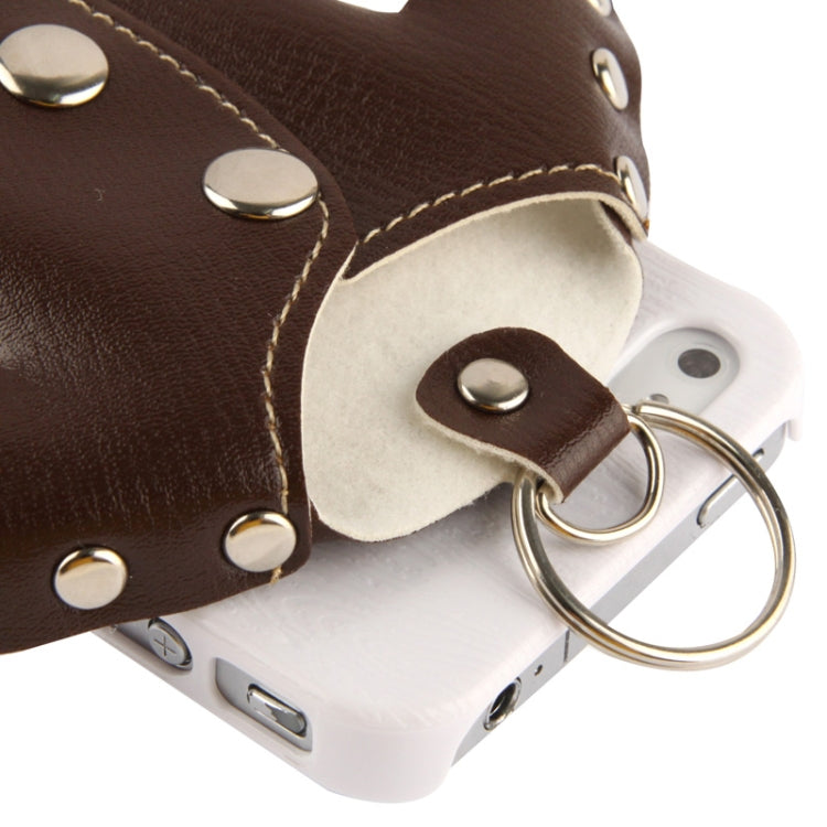 WUBENFU Series Detachable Leather Clothing Keyring Wood Texture Plastic Case with Leopard Phone Neck Rope for iPhone 4 & 4S