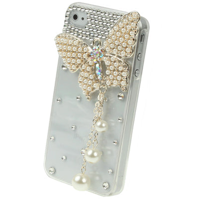 3D Butterfly Pearl Diamond Encrusted Crystal Skin Cover Case for iPhone 4 & 4S(Transparent)
