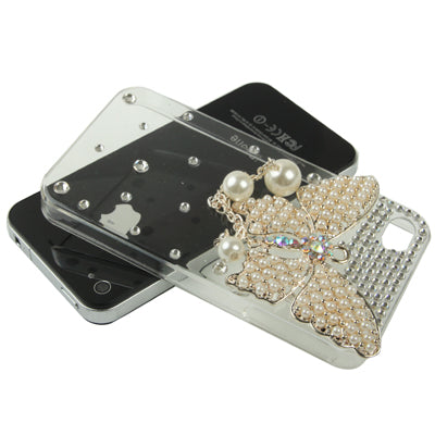 3D Butterfly Pearl Diamond Encrusted Crystal Skin Cover Case for iPhone 4 & 4S(Transparent)