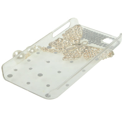 3D Butterfly Pearl Diamond Encrusted Crystal Skin Cover Case for iPhone 4 & 4S(Transparent)