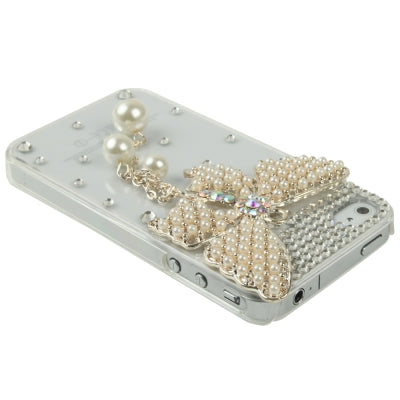3D Butterfly Pearl Diamond Encrusted Crystal Skin Cover Case for iPhone 4 & 4S(Transparent)