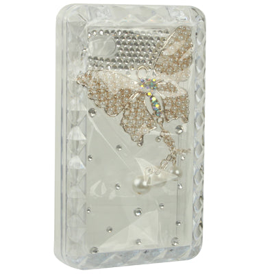3D Butterfly Pearl Diamond Encrusted Crystal Skin Cover Case for iPhone 4 & 4S(Transparent)