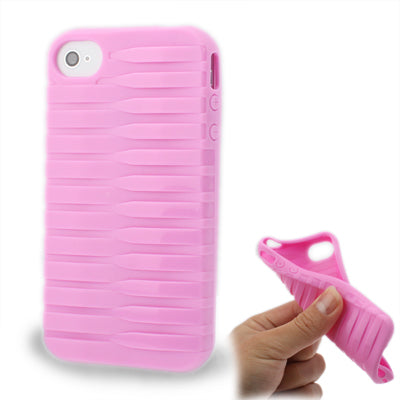 Non-slip Striated Texture Silicon Protected Case for iPhone 4 & 4S(Pink)