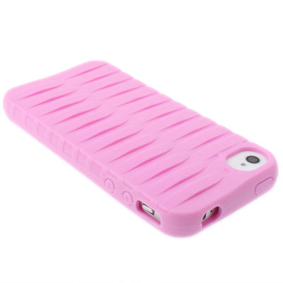 Non-slip Striated Texture Silicon Protected Case for iPhone 4 & 4S(Pink)