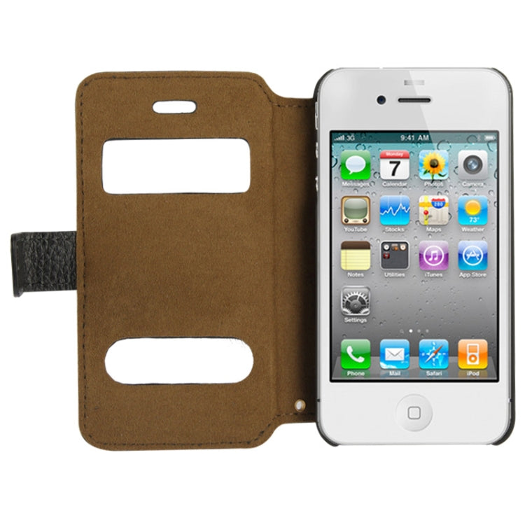 Litchi Texture Leather Case with Call Display ID & Holder for iPhone 4 & 4S