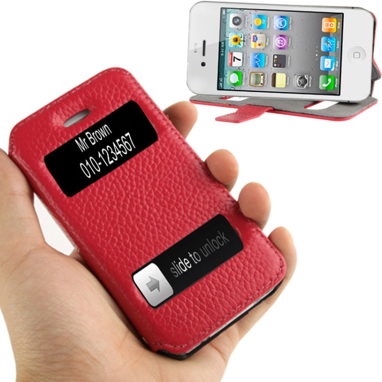 Litchi Texture Leather Case with Call Display ID & Holder for iPhone 4 & 4S