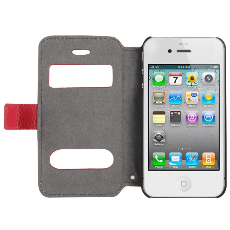 Litchi Texture Leather Case with Call Display ID & Holder for iPhone 4 & 4S
