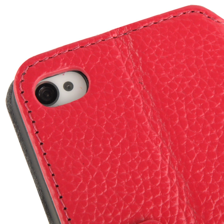 Litchi Texture Leather Case with Call Display ID & Holder for iPhone 4 & 4S