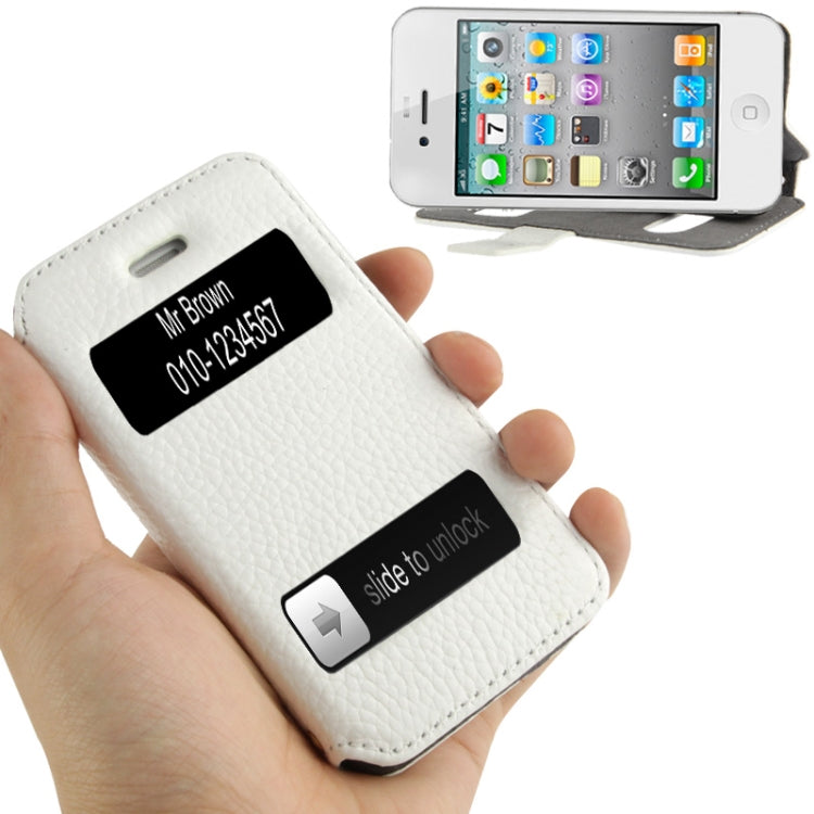 Litchi Texture Leather Case with Call Display ID & Holder for iPhone 4 & 4S