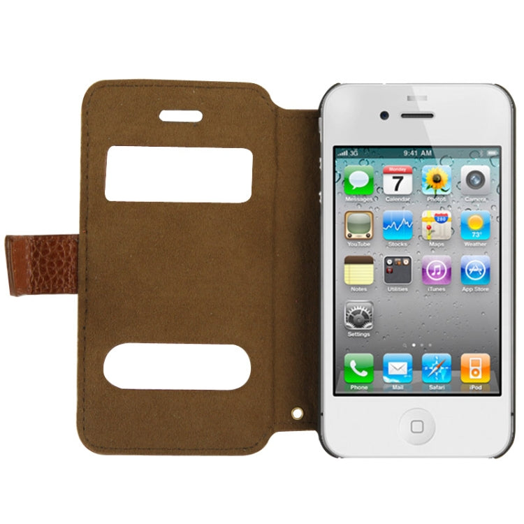 Litchi Texture Leather Case with Call Display ID & Holder for iPhone 4 & 4S