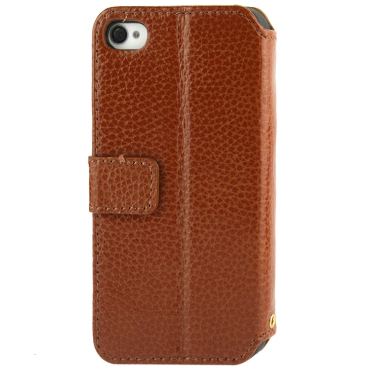 Litchi Texture Leather Case with Call Display ID & Holder for iPhone 4 & 4S
