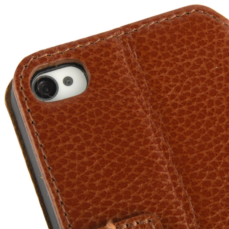 Litchi Texture Leather Case with Call Display ID & Holder for iPhone 4 & 4S