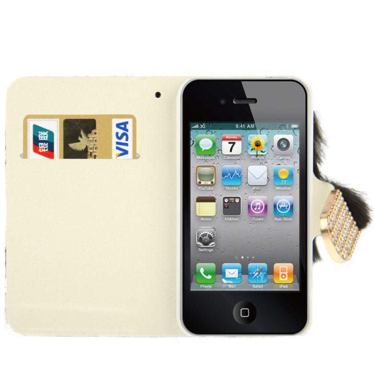 Diamond Encrusted Winter Warm Fur Leather Case with Credit Card Slot & Holder for iPhone 4 & 4S(Black)