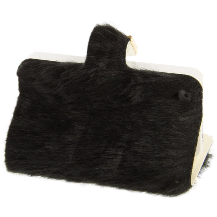 Diamond Encrusted Winter Warm Fur Leather Case with Credit Card Slot & Holder for iPhone 4 & 4S(Black)