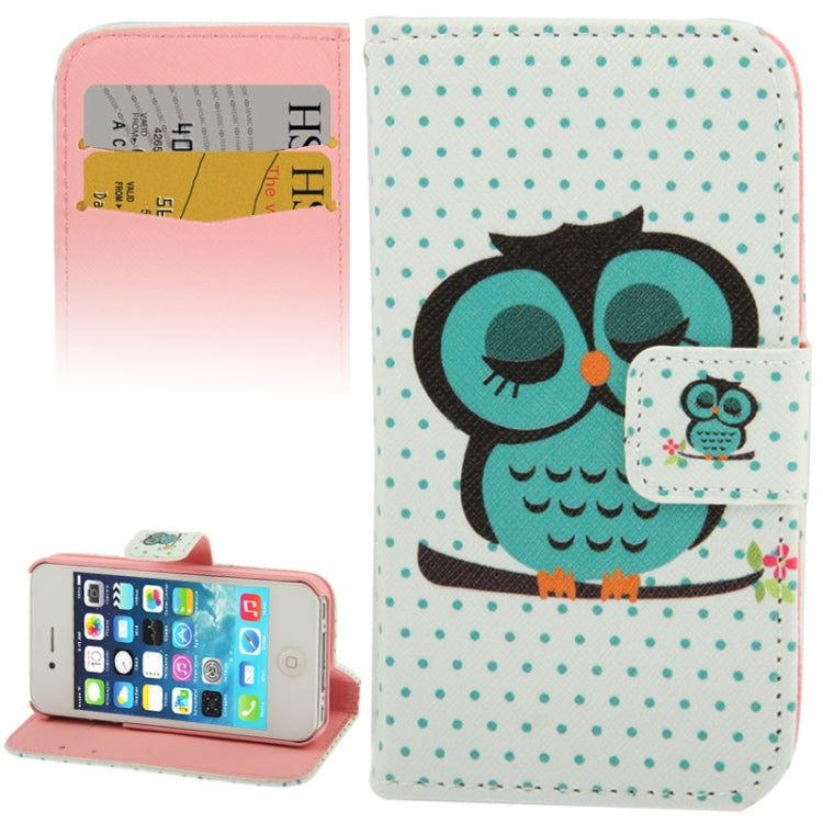 Owl Pattern Leather Case with Credit Card Slot & Holder for iPhone 4 & 4S