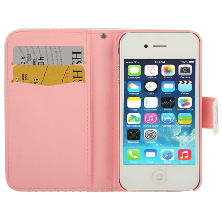 Owl Pattern Leather Case with Credit Card Slot & Holder for iPhone 4 & 4S