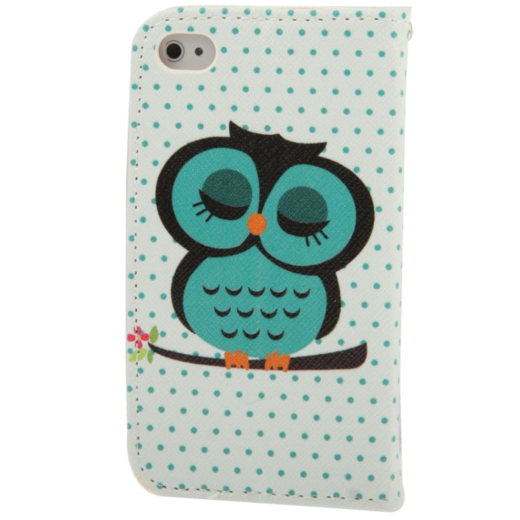 Owl Pattern Leather Case with Credit Card Slot & Holder for iPhone 4 & 4S