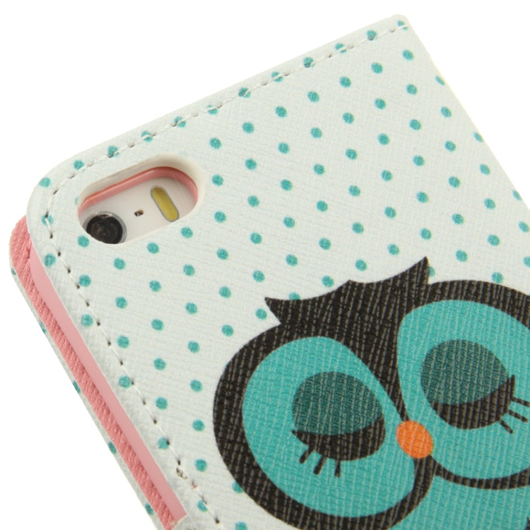 Owl Pattern Leather Case with Credit Card Slot & Holder for iPhone 4 & 4S