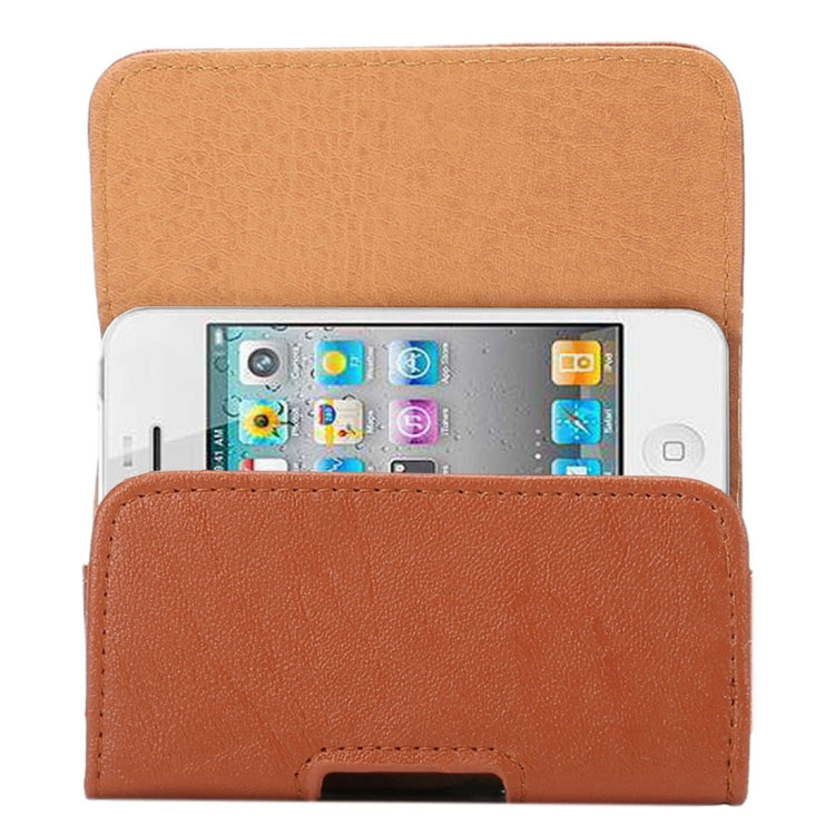 3.5 inch Bark Texture Horizontal Style Leather Waist Bag with Back Splint for iPhone 4 & 4S / 3G & 3GS(Brown)
