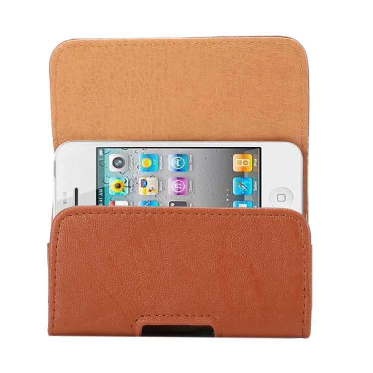 3.5 inch Bark Texture Horizontal Style Leather Waist Bag with Back Splint for iPhone 4 & 4S / 3G & 3GS(Brown)