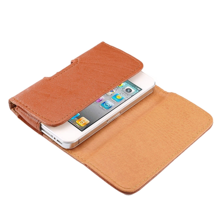3.5 inch Bark Texture Horizontal Style Leather Waist Bag with Back Splint for iPhone 4 & 4S / 3G & 3GS(Brown)