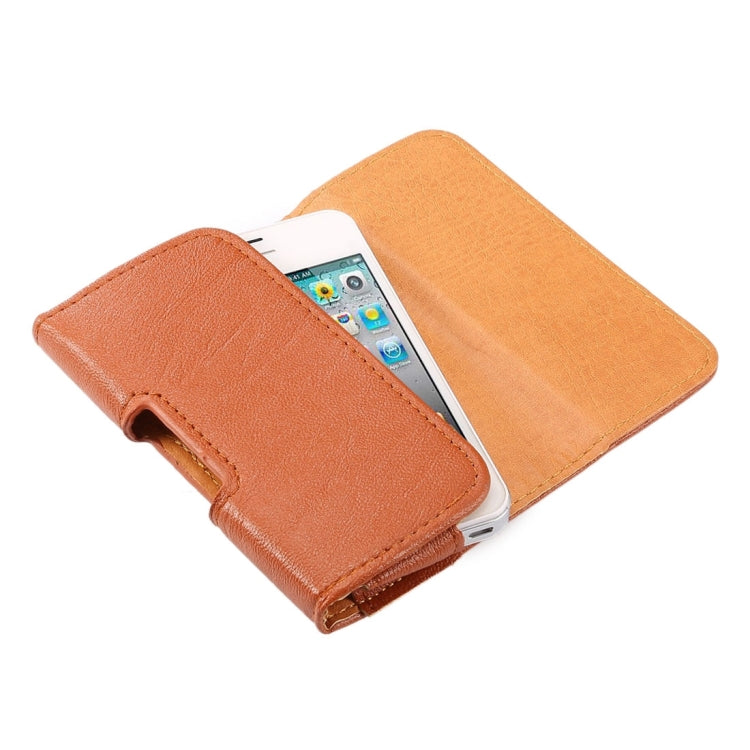3.5 inch Bark Texture Horizontal Style Leather Waist Bag with Back Splint for iPhone 4 & 4S / 3G & 3GS(Brown)