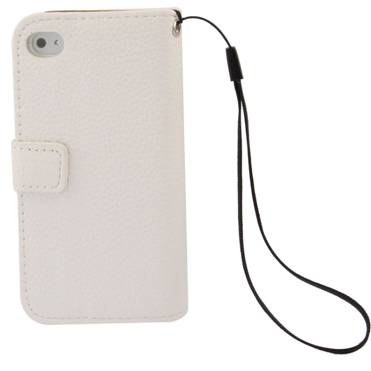 Golden Rivet Litchi Texture Horizontal Flip Leather Case with Credit Card Slots & Holder & Lanyard for iPhone 4 & 4S
