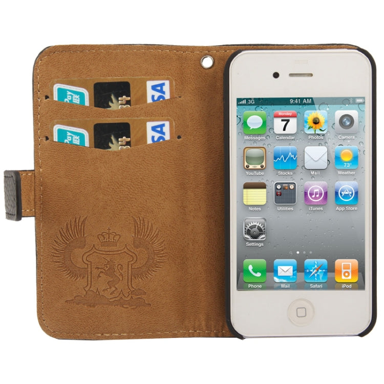 Golden Rivet Litchi Texture Horizontal Flip Leather Case with Credit Card Slots & Holder & Lanyard for iPhone 4 & 4S