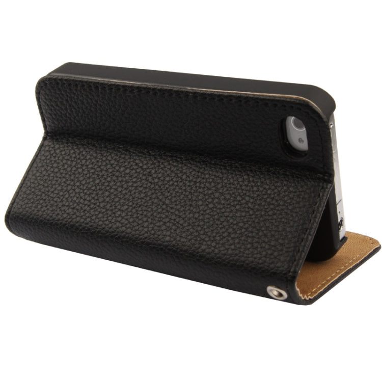 Golden Rivet Litchi Texture Horizontal Flip Leather Case with Credit Card Slots & Holder & Lanyard for iPhone 4 & 4S