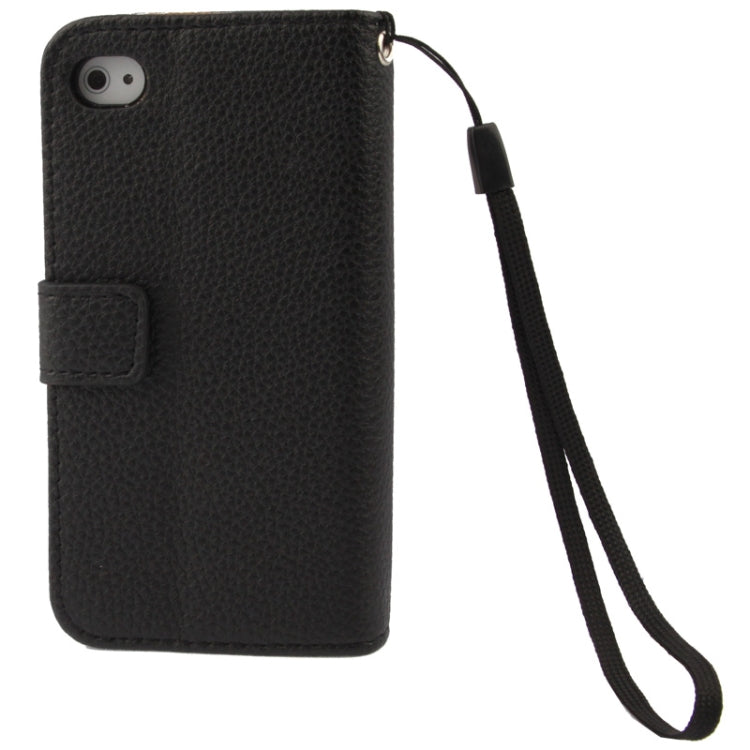 Golden Rivet Litchi Texture Horizontal Flip Leather Case with Credit Card Slots & Holder & Lanyard for iPhone 4 & 4S