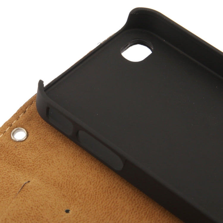 Golden Rivet Litchi Texture Horizontal Flip Leather Case with Credit Card Slots & Holder & Lanyard for iPhone 4 & 4S