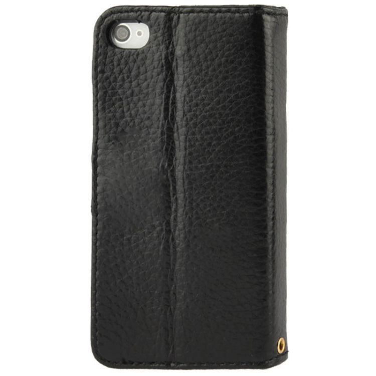Litchi Texture Horizontal Flip Top-grain Genuine Leather Case with Credit Card Slots & Holder for iPhone 4 & 4S