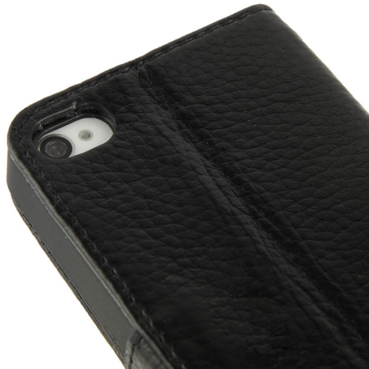 Litchi Texture Horizontal Flip Top-grain Genuine Leather Case with Credit Card Slots & Holder for iPhone 4 & 4S