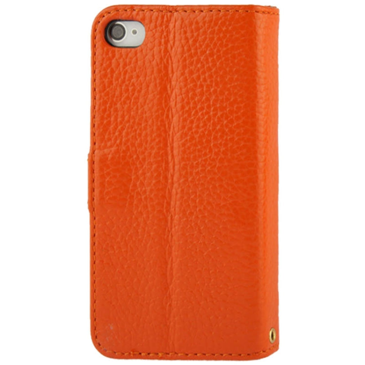 Litchi Texture Horizontal Flip Top-grain Genuine Leather Case with Credit Card Slots & Holder for iPhone 4 & 4S