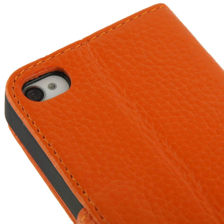 Litchi Texture Horizontal Flip Top-grain Genuine Leather Case with Credit Card Slots & Holder for iPhone 4 & 4S